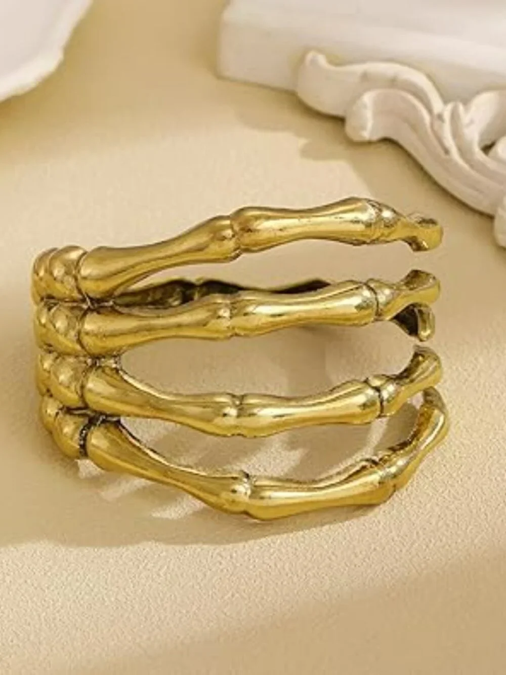 NEW Punk Skeleton Hand Bracelet‎ Gold Skull Arm Cuff Open Adjustable Standout